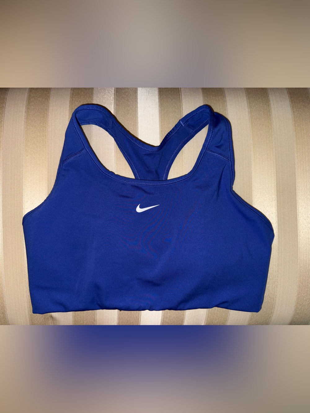 Nike Women's Royal Blue Racerback Sports Bra with White Swoosh